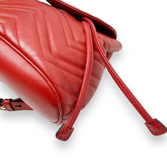 Gucci Marmont Metallasse Quilted Chevron Leather Drawstring Backpack Mini GG Red main image 8